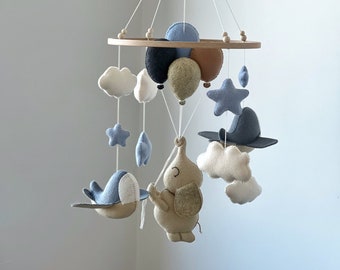 Baby mobile Elephant Airplanes boy nursery decor felt crib hanging nursery mobile baby shower gift