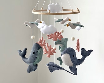 Ozean Mobile Wal Wal Kinderzimmer Dekor Filz Delfin Meereskrippe Mobile Delfin Dekoration Thema Babypartygeschenk Baby Mobile Mädchen Strandzimmer