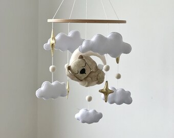 Baby mobile bunny nursery decor baby crib mobile mom to be gift moon stars clouds nursery sky nursery theme baby shower gift hanging decor