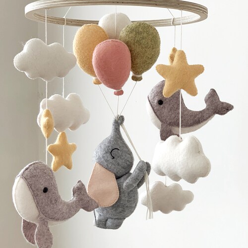 Elephant Baby Mobile Nursery Decor Felt Boy Girl Baby Etsy