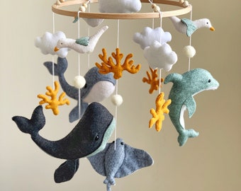 Whale baby mobile, nursery decor, Nautical Nursery Mobile, Baby Shower Gift,hanging crib mobile, Dolphin, Sea, Ocean