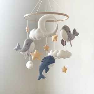 Whale baby mobile, Nautical nursery decor, Narwhal baby mobile, Baby Shower Gift, Ocean nursery