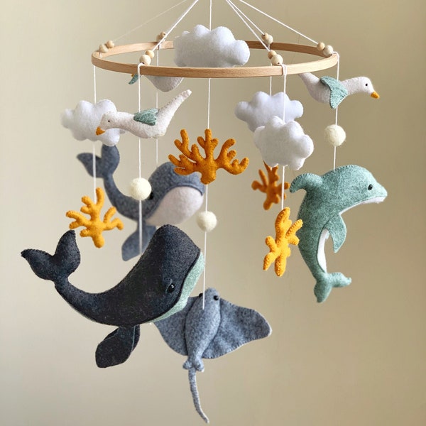 Whale baby mobile, nursery decor, Nautical Nursery Mobile, Baby Shower Gift,hanging crib mobile, Dolphin, Sea, Ocean