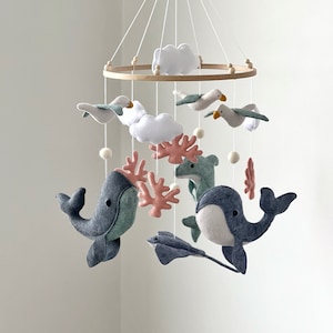 Ocean baby mobile whale nursery decor felt sea crib mobile dolphin nautical nursery theme baby shower gift baby mobile girl beach nursery