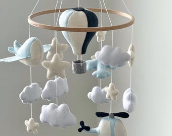 Hot Air Balloon Baby Mobile, Aviation Nursery Decor, Baby Shower Boy Gift