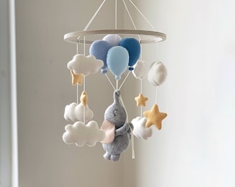 Mobile pour bébé éléphant, décoration de chambre d'enfant, mobile pour bébé garçon fille en feutre, cadeau de baby shower