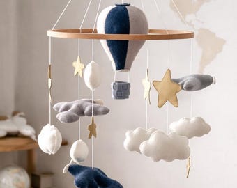Airplane Balloon Mobile, Travel Adventure Nursery Decor, Baby Shower Gift