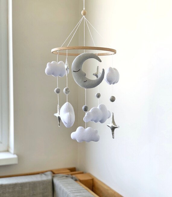 Baby Mobile Stars and Moon Nursery Decor Felt Hanging Crib Etsy