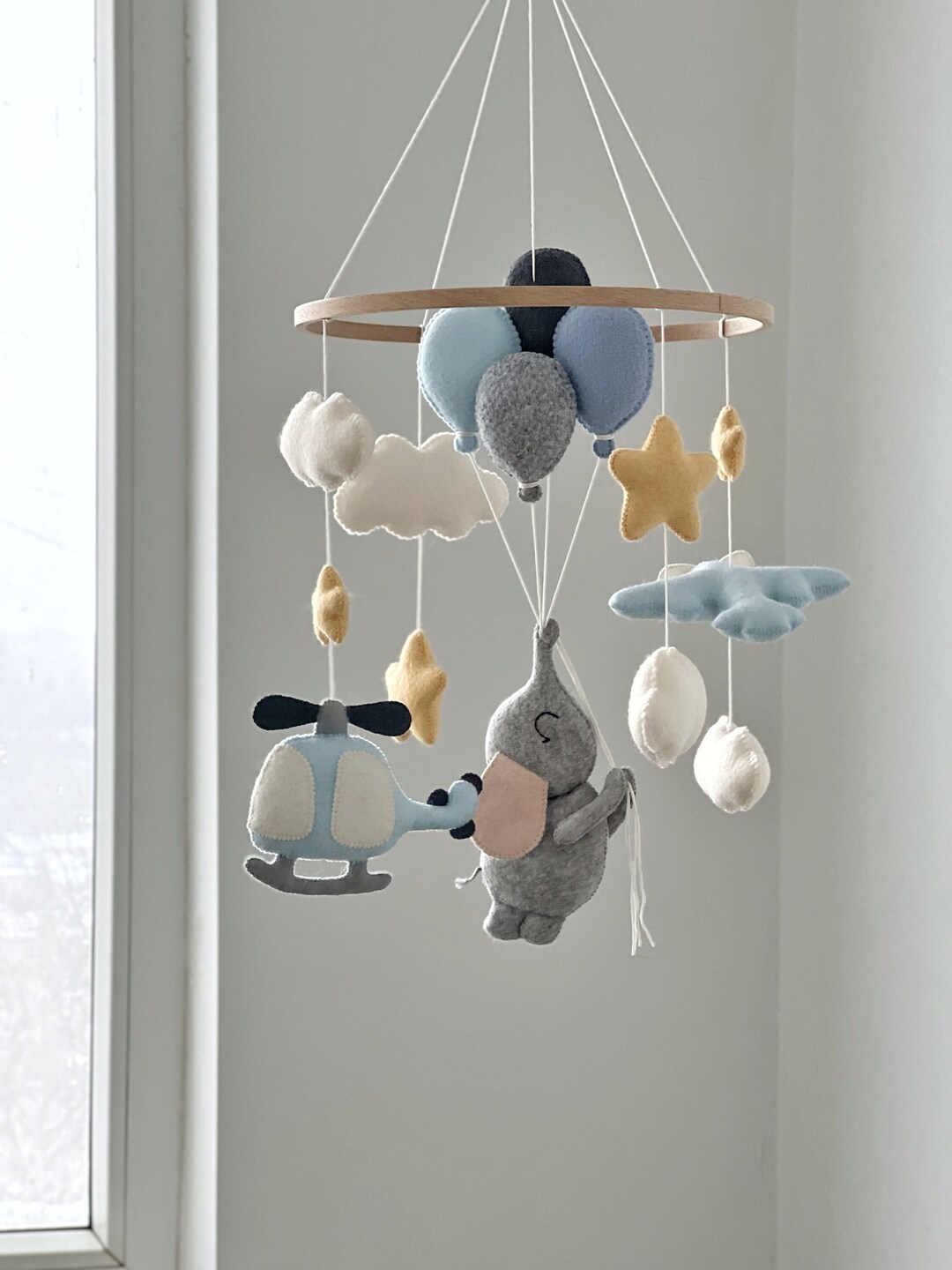 Baby Boy Crib Mobile Elephant Airplane Helicopter Nursery Decor Baby