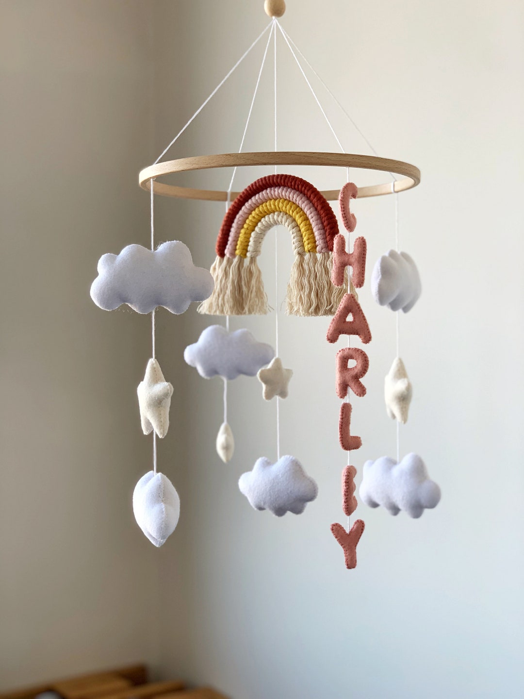 Baby Mobile Nursery Decor Macrame Rainbow Name Personalized Etsy