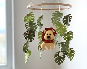 Safari Baby Mobile Lion Nursery Decor Felt Crib Hanging Nursery Mobile Jungle Baby Shower Gift neutral animals Africa nursery mobile