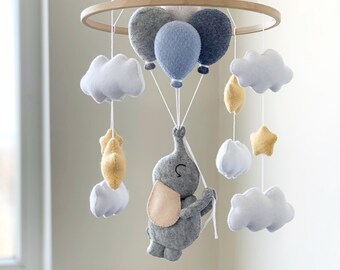 Boy Elephant Mobile, Blue Nursery Decor, Baby Shower Gift