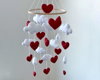 Hearts baby nursery mobile felt crib baby mobile cute nursery decor baby shower gift baby girl boy gift newborn room decor hanging