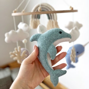 Whale Baby Mobile Nautical Nursery Decor Ocean Dolphin Sea Narwhal Rainbow Hanging Crib Mobile Baby Gift Felt image 8