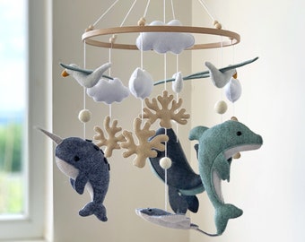 Wal baby mobile Meer Kinderzimmer Dekor Narwal Delfin Nautische Filz Mobile Seekrippe Mobie Junge Mädchen Baby Geschenk