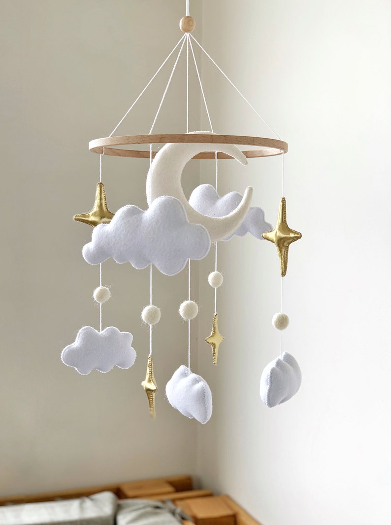 Baby mobile nursery, baby shower gift, Stars mobile, felt boy girl baby mobile, mobile gold, baby crib mobile nursery image 3