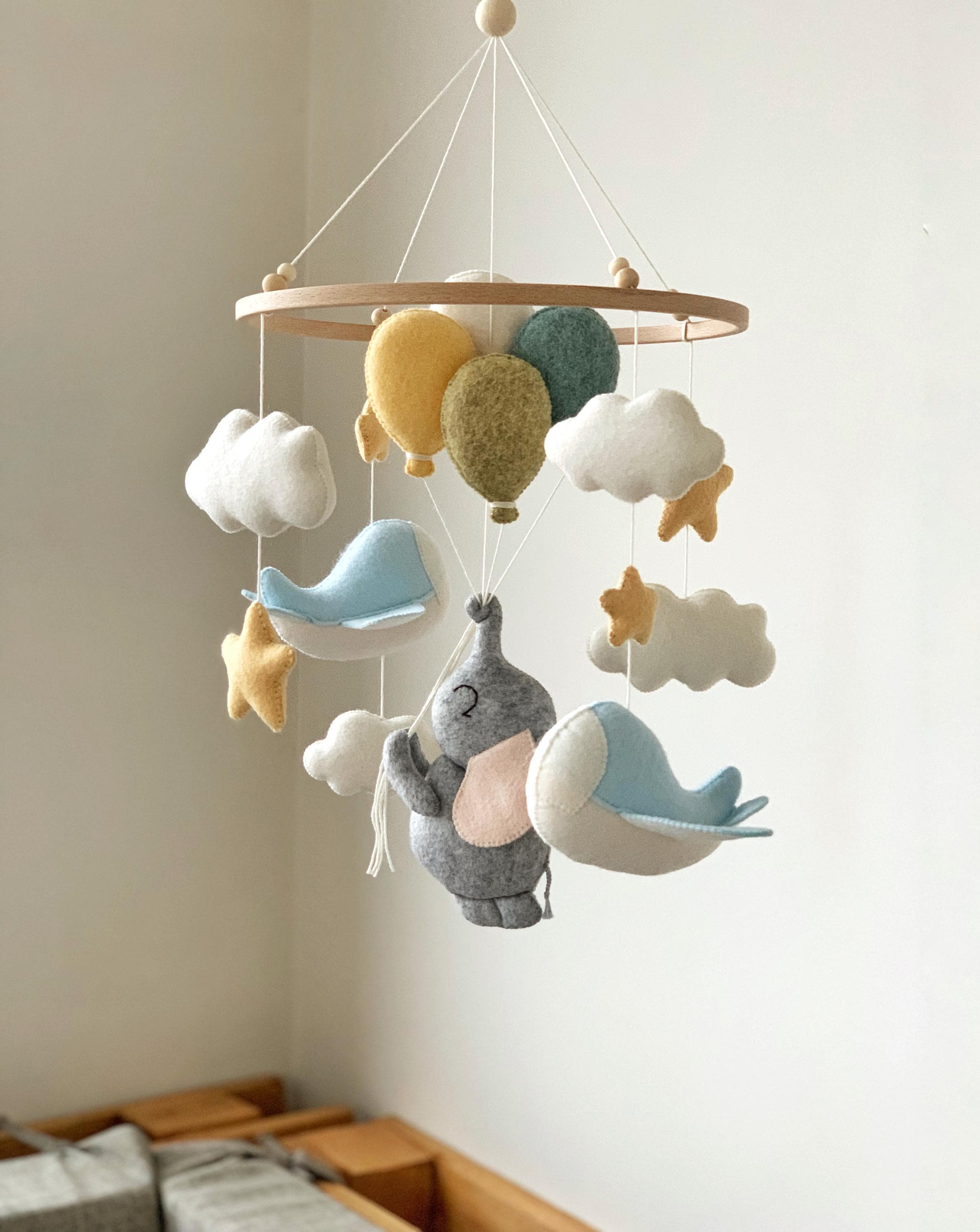Airplane Baby Mobile, Elephant Adventure Nursery Decor, New Baby