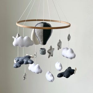 Mobile in feltro per culla: mongolfiera, aereo, stelle, decorazioni per la cameretta dei bambini