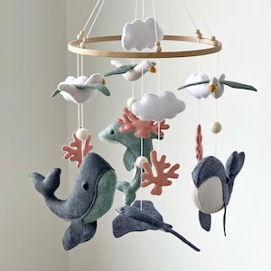 Baby mobile Whale nursery decor Ocean crib mobile Baby girl gift beach nursery decor nautical nursery theme Coastal nursery decor