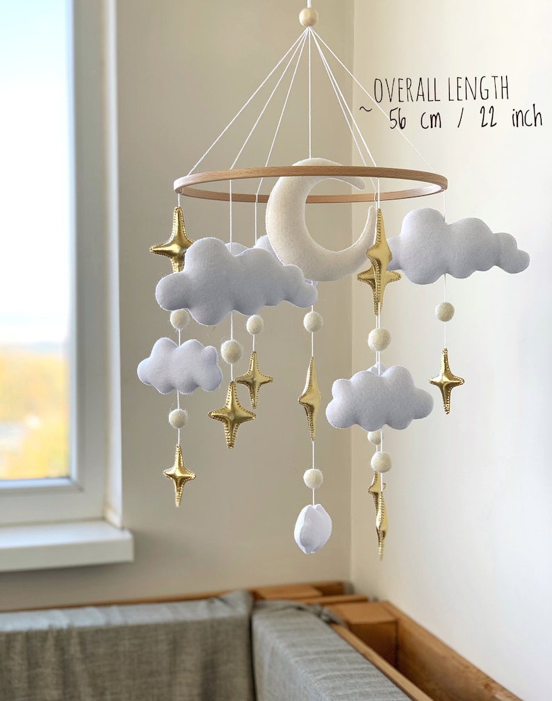 Baby Mobile Stars Nursery Decor Moon Felt Crib Mobile Boy Girl Etsy