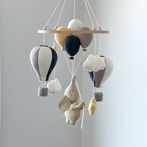 Baby crib mobile with elephant hot air balloons clouds stars nursery hanging crib mobile baby shower gift newborn sky nursery theme decor