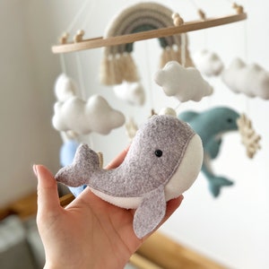 Whale Baby Mobile Nautical Nursery Decor Ocean Dolphin Sea Narwhal Rainbow Hanging Crib Mobile Baby Gift Felt image 9