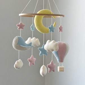 Felt Baby Mobile: Moon, Hot Air Balloon & Airplane Nursery Decor