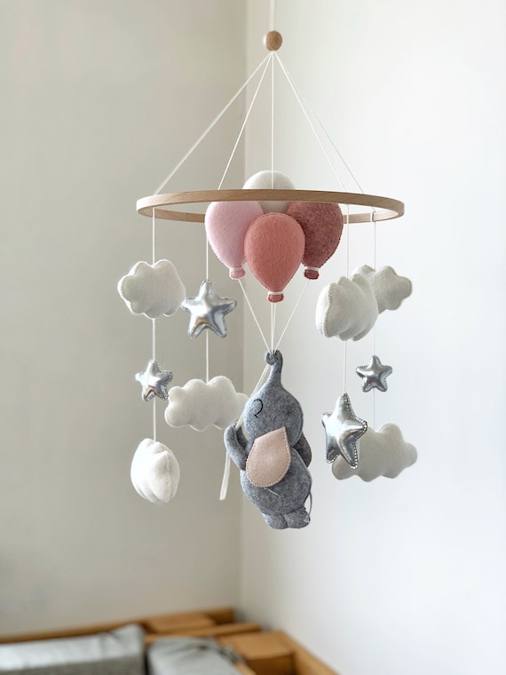 Editor combineren Negen Olifant baby mobiel Meisje Olifant met ballonnen Kwekerij - Etsy België