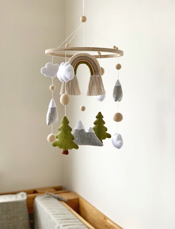 Forest baby mobile Rainbow baby mobile Forest nursery decor Etsy