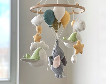 Baby mobile elephant nursery decor crib baby mobile felt airplane boy nursery mobile cloud nursery decor baby shower gift newborn present