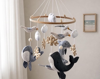 Coastal Baby Mobile, Seagull Nursery Decor, Baby Shower Gift