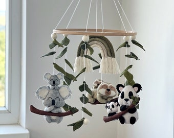 Nursery mobile with pandas koalas and Sloths hanging crib mobile safari nursery decor baby shower gift