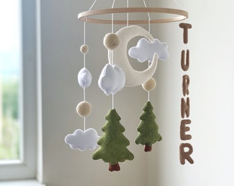 Woodland personalized baby mobile crib nursery decor woodland theme nursery woodland baby shower gift baby mobile neutral forest hanging