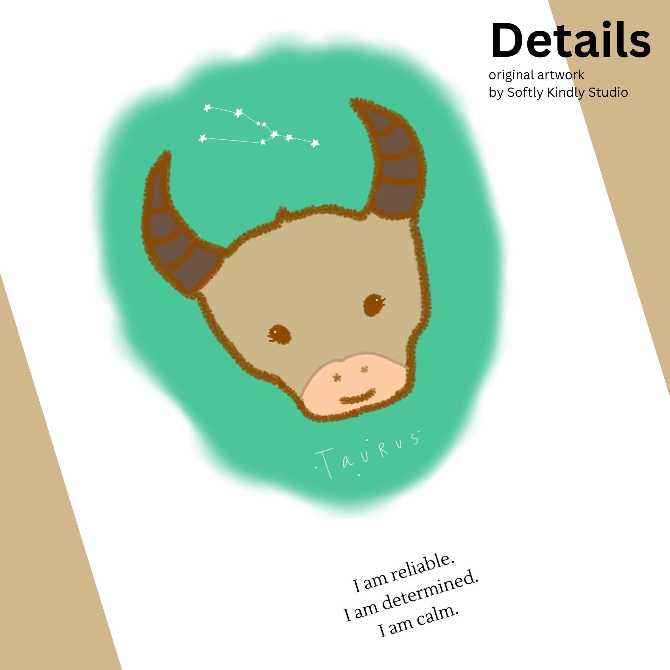 Taurus Wall Art Zodiac Kids Print Taurus Kids Print Taurus Etsy