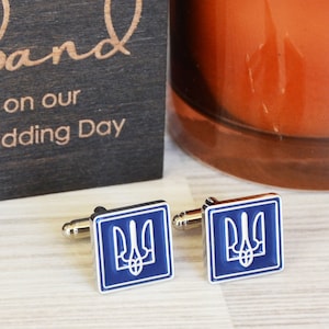 Ukraine Cufflinks for Men, Ukrainian Blue Trident Cufflinks Gift for Husband, Ukrainian Coat of Arms Tryzub Jewelry, Ukrainian Gift for Him
