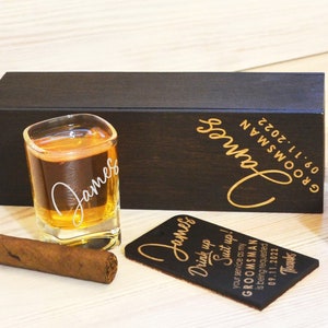 Voorstelcadeaus Bruidsjonkersdoos, gepersonaliseerde borrelglas manchetknopen in doos voorstelset, aangepaste cadeaus voor mannen, gunsten voor bruidsjonkers