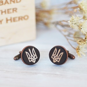Wooden Trident Cufflinks I Stand with Ukraine Gifts, Ukrainian Coat of Arms Cufflinks Peace in Ukraine, Ukrainian Tryzub Wood Cufflinks