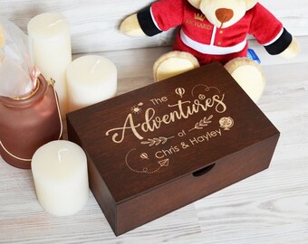 Adventure Time Memory Box as Couple Gift, Custom Gift Box for Her and Him, Personalized Wooden Box for First Anniversary Family Memories