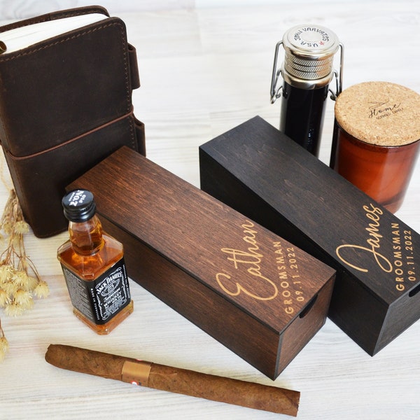 Leere Groomsmen Zigarrenkiste Geschenk für Junggesellenabschied, kundenspezifische Holzkiste für Männer, kleine hölzerne Trauzeugen Vorschlag Geschenkbox für Zigarren und Gefälligkeiten