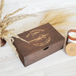 Gepersonaliseerde Pilot Memory Gift Box voor hem, Aviation Keepsake Box voor man, lege houten verjaardagsbox voor zoon, cadeaus voor piloten