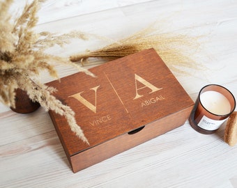 Personalized Wooden Memory Box: Engraved Keepsake Gift for Couple