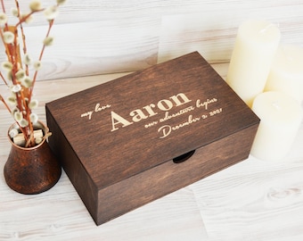 Groom or Husband Memory Box for Gift, Man Gift Box as Anniversary Gift, Congratulations Box from Bride or Wife, Engraved Wood Box with Lid