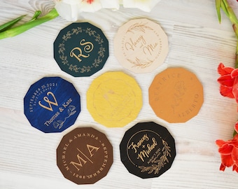 Custom Wood Coasters as Bulk Wedding Favors for Guests, Personalized Coaster as Wedding Table Decor, Customized Coasters as Party Favors