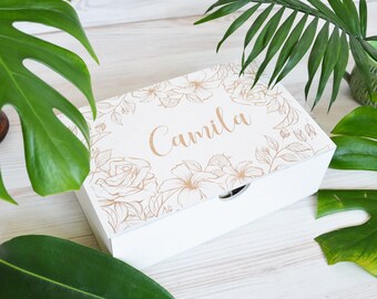 Personalized Wooden Keepsake Box: Engraved Memory Box, Bride Gift