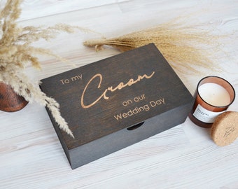 Groom Box for Wedding Gift from Bride, Wooden Keepsake Gift Box for Him, Custom Memory Box for Husband, Romantic Gifts for Him