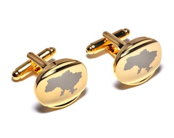 Ukrainian Map Gold Cufflinks for Men as Husband Gift, Mens Cufflinks Christmas Gift for Him, Groom Cufflinks Gift from Bride on Wedding Day