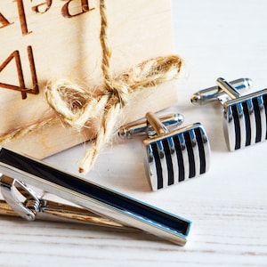 Cufflinks and Tie Clip as Unique Gift for Him, Cufflinks and Tie Bar in Custom Gift Box as Holiday Gift for Men, Groomsmen Gift Set