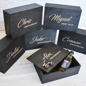 Aangepaste bruidsjonkers geschenkdoos voor geschenken, lege houten gegraveerde doos met deksel voor stalknecht geschenken, gepersonaliseerde man geschenkdoos