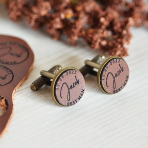 Custom Cufflinks, Perfect Gift for Groomsmen, Unique Wedding Party Favors, Sophisticated Groomsmen Gift, Personalized Leather Cufflinks
