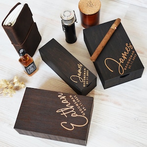 Groomsman Box Personalized, Custom Wood Box for Men, Empty Wooden Groomsmen Proposal Gift Box for Cigar Whiskey and Favors
